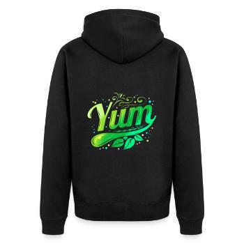 Green Leaves Yum Logo for Vegetarian - Go Vegan - Unisex Premium Organic Zip Hoodie - black - Back - Nico (187cm)