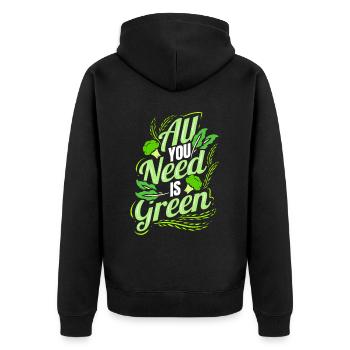 All You Need Is Green - Go Vegan - Unisex Premium Bio Zip Hoodie - Schwarz - Hinten - Nico (187cm)