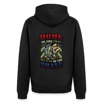 Home Of The Free Because Of The Brave Patriotic. - Unisex Premium Bio Zip Hoodie - Schwarz - Hinten - Nico (187cm)