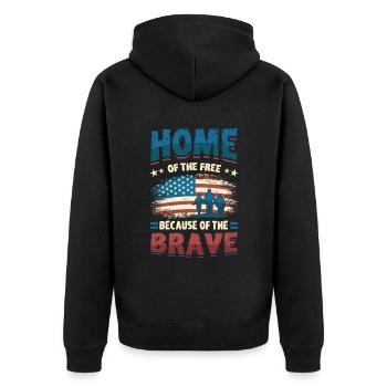 Home Of The Free Because Of The Brave Patriotic. - Unisex Premium Bio Zip Hoodie - Schwarz - Hinten - Nico (187cm)