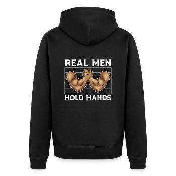 Real men holding hands arm wrestlers - Unisex Premium Organic Zip Hoodie - black - Back - Nico (187cm)