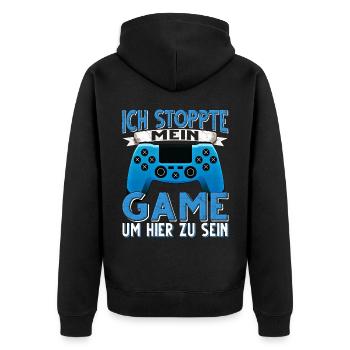 Ich Stoppte mein Game um hier zu sein Zocker - Unisex Premium Bio Zip Hoodie - Schwarz - Hinten - Nico (187cm)
