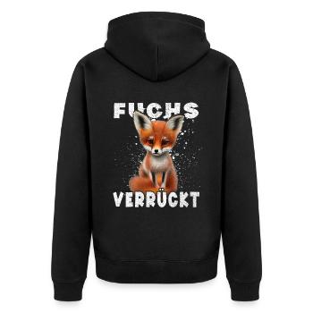 Fuchs verrückt - Unisex Premium Bio Zip Hoodie - Schwarz - Hinten - Nico (187cm)
