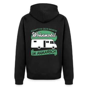 Wohnmobil Reisemobil Campen Camper - Unisex Premium Bio Zip Hoodie - Schwarz - Hinten - Nico (187cm)