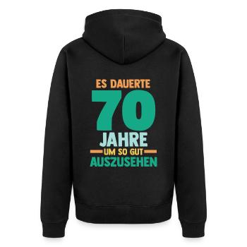 Siebzig Siebzigster 70 Jahre Geburtstag - Unisex Premium Bio Zip Hoodie - Schwarz - Hinten - Nico (187cm)