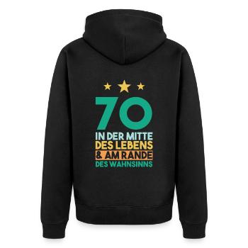 Siebzig Siebzigster 70 Jahre Geburtstag - Unisex Premium Bio Zip Hoodie - Schwarz - Hinten - Nico (187cm)