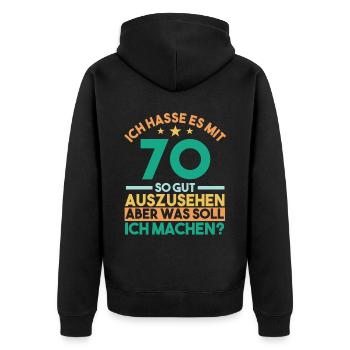 Siebzig Siebzigster 70 Jahre Geburtstag - Unisex Premium Bio Zip Hoodie - Schwarz - Hinten - Nico (187cm)