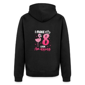 8th birthday Flamingo - Unisex Premium Organic Zip Hoodie - black - Back - Nico (187cm)