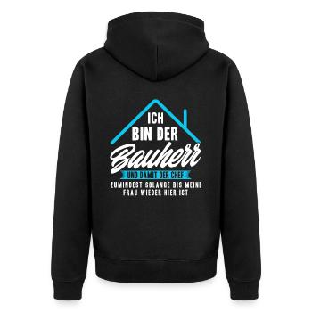 Ich Bin Nur der Bauherr - Unisex Premium Bio Zip Hoodie - Schwarz - Hinten - Nico (187cm)