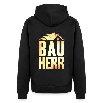 Bauherr - Unisex Premium Bio Zip Hoodie - Schwarz - Hinten - Nico (187cm)