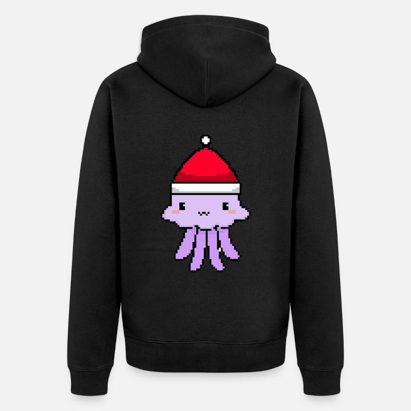 Pixelated Jellyfish Christmas - Drôle - Veste à capuche bio Premium Unisexe - noir