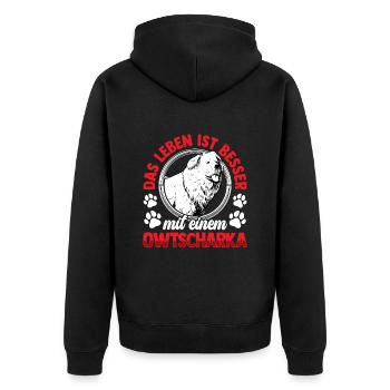 Leben mit Owtscharka Kaukasischer Owtscharka - Unisex Premium Bio Zip Hoodie - Schwarz - Hinten - Nico (187cm)