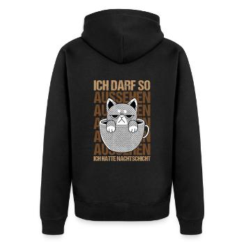 Ich hatte Nachtschicht - Unisex Premium Bio Zip Hoodie - Schwarz - Hinten - Nico (187cm)