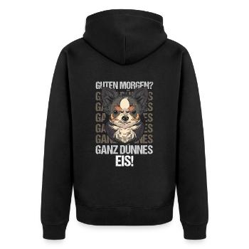 Guten Morgen Ganz dünnes Eis! - Unisex Premium Bio Zip Hoodie - Schwarz - Hinten - Nico (187cm)