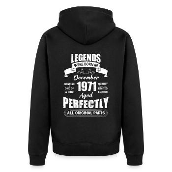 Legends Were Born In December 1971 Birthday - Unisex Premium Bio Zip Hoodie - Schwarz - Hinten - Nico (187cm)