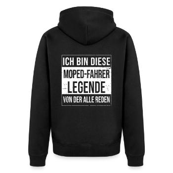 Mopeds-Mofa Geburtstag geboren Legende - Unisex Premium Bio Zip Hoodie - Schwarz - Hinten - Nico (187cm)