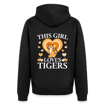 Meine Katze ist größer als Ihr Tiger - Unisex Premium Bio Zip Hoodie - Schwarz - Hinten - Nico (187cm)