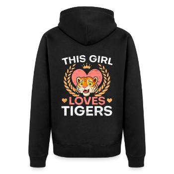 Meine Katze ist größer als dein Tiertiertiger - Unisex Premium Bio Zip Hoodie - Schwarz - Hinten - Nico (187cm)