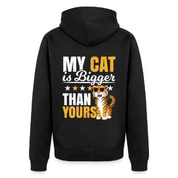 Meine Katze ist größer als dein Tiertiertiger - Unisex Premium Bio Zip Hoodie - Schwarz - Hinten - Nico (187cm)