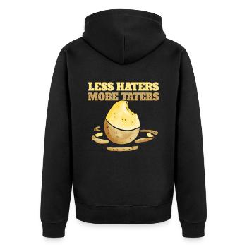 Less Haters - More Taters - Veggies - Vegetarian - Unisex Premium Bio Zip Hoodie - Schwarz - Hinten - Nico (187cm)