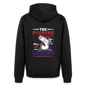 The Fishing Legend, Angler, American Flag - Unisex Premium Organic Zip Hoodie - black - Back - Nico (187cm)