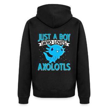 Axolotl. Just a boy qho loves axolotls - Unisex Premium Bio Zip Hoodie - Schwarz - Hinten - Nico (187cm)