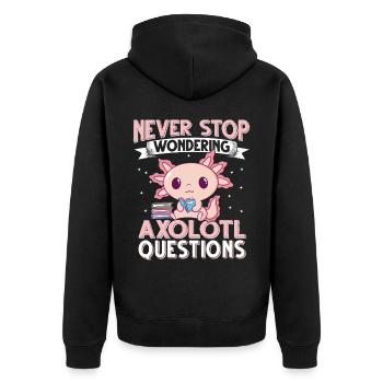 Axolotl. Axolotl Questions - Unisex Premium Bio Zip Hoodie - Schwarz - Hinten - Nico (187cm)