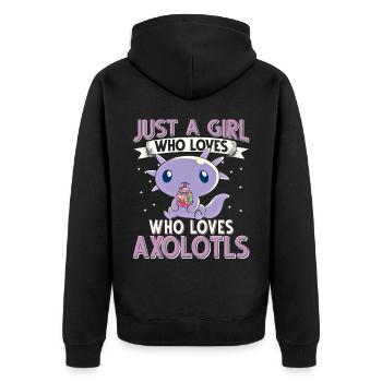 Axolotl Just a girl who loves Axolotls - Unisex Premium Bio Zip Hoodie - Schwarz - Hinten - Nico (187cm)