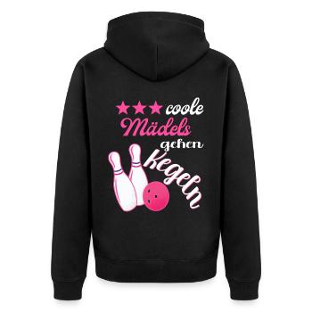 Kegel Bowling Kegelbahn Kegler Kegelverein - Unisex Premium Bio Zip Hoodie - Schwarz - Hinten - Nico (187cm)
