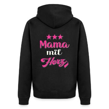 Mama mit Herz für werdende Mutter Mama Schwanger - Unisex Premium Bio Zip Hoodie - Schwarz - Hinten - Nico (187cm)