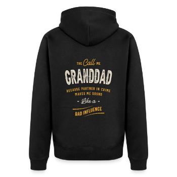 The Call Me Granddad Because Partner in Crime - Unisex Premium Organic Zip Hoodie - black - Back - Nico (187cm)