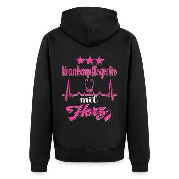 Krankenpflegerin mit Herz Pflegerin Pflegekraft - Unisex Premium Bio Zip Hoodie - Schwarz - Hinten - Nico (187cm)