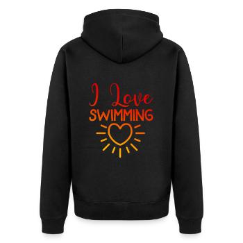 Ich liebe Schwimmen - Unisex Premium Bio Zip Hoodie - Schwarz - Hinten - Nico (187cm)