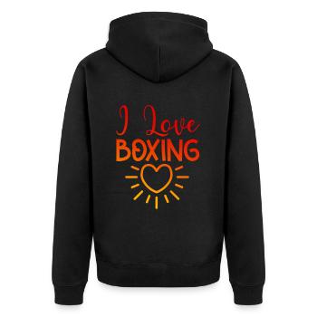 Ich liebe Boxen - Unisex Premium Bio Zip Hoodie - Schwarz - Hinten - Nico (187cm)