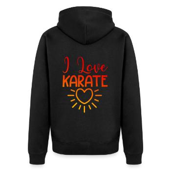 Ich liebe Karate - Unisex Premium Bio Zip Hoodie - Schwarz - Hinten - Nico (187cm)