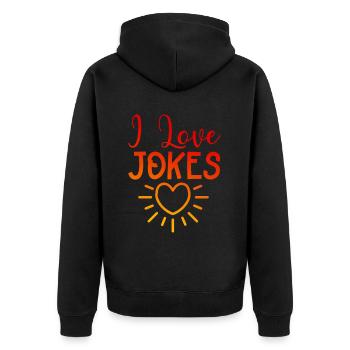 Ich liebe Witze - Unisex Premium Bio Zip Hoodie - Schwarz - Hinten - Nico (187cm)
