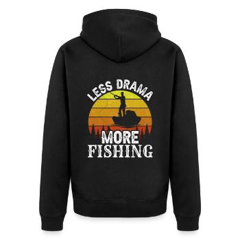 Moins de drame Plus de dictons de motivation pour la pêche - Veste à capuche bio Premium Unisexe - noir - Dos - Nico (187cm)