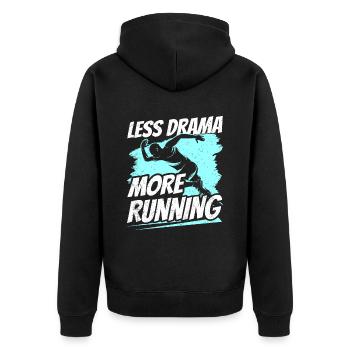 Weniger Drama Mehr Laufen Joggen Läufer Jogger - Unisex Premium Bio Zip Hoodie - Schwarz - Hinten - Nico (187cm)