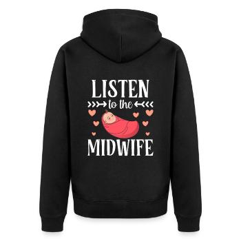 Hör Der Hebamme Zu Hebammen Beruf Geburtshilfe - Unisex Premium Bio Zip Hoodie - Schwarz - Hinten - Nico (187cm)