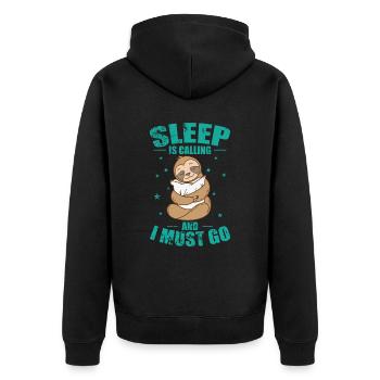 Sleep is Calling and I must go Faultier - Unisex Premium Bio Zip Hoodie - Schwarz - Hinten - Nico (187cm)