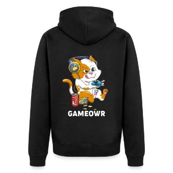 Lustiger Videospieler & Katzenliebhaber Gaming Kitty Kawaii - Unisex Premium Bio Zip Hoodie - Schwarz - Hinten - Nico (187cm)