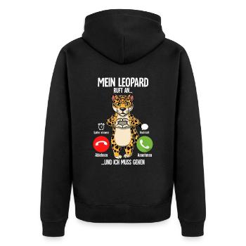 Mein Leopard Ruft An - Unisex Premium Bio Zip Hoodie - Schwarz - Hinten - Nico (187cm)
