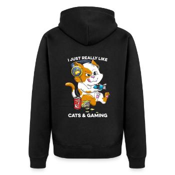 Funny Cat Gaming Cat Lover Kawaii Video Games - Unisex Premium Organic Zip Hoodie - black - Back - Nico (187cm)