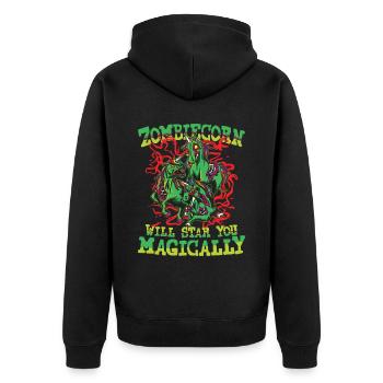 Zombiecorn Will Star You Magically - Unisex Premium Bio Zip Hoodie - Schwarz - Hinten - Nico (187cm)