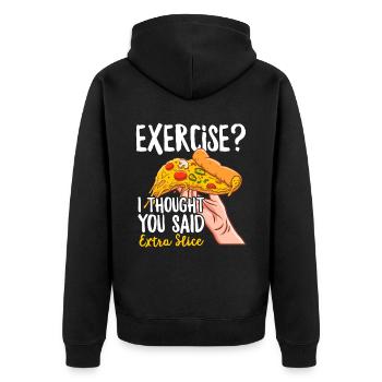 Funny Pizza Men Women Pizza Slice Fast Food - Unisex Premium Organic Zip Hoodie - black - Back - Nico (187cm)