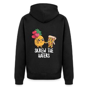 Lustige Ananas Pizza Süße Pizza Kawaii Pizza - Unisex Premium Bio Zip Hoodie - Schwarz - Hinten - Nico (187cm)