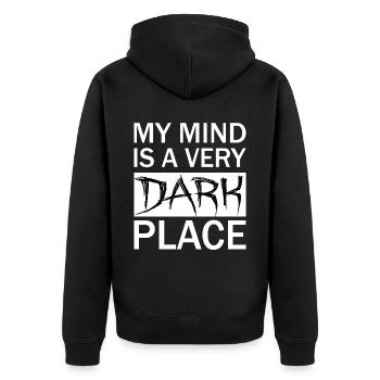 My MIND is a DARK PLACE - Unisex Premium Organic Zip Hoodie - black - Back - Nico (187cm)