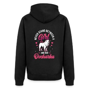 Girl and her Ovcharka Caucasian Ovcharka - Unisex Premium Organic Zip Hoodie - black - Back - Nico (187cm)