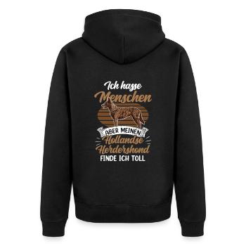 Meinen Hollandse Herdershond finde ich toll - Unisex Premium Bio Zip Hoodie - Schwarz - Hinten - Nico (187cm)