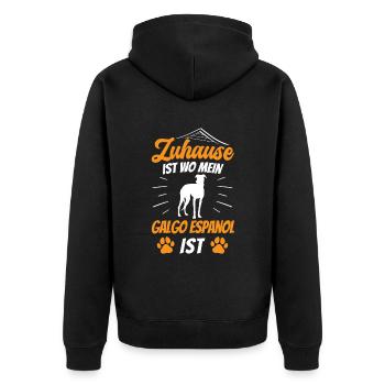 Zuhause ist wo mein Galgo ist Galgo Espanol - Unisex Premium Bio Zip Hoodie - Schwarz - Hinten - Nico (187cm)